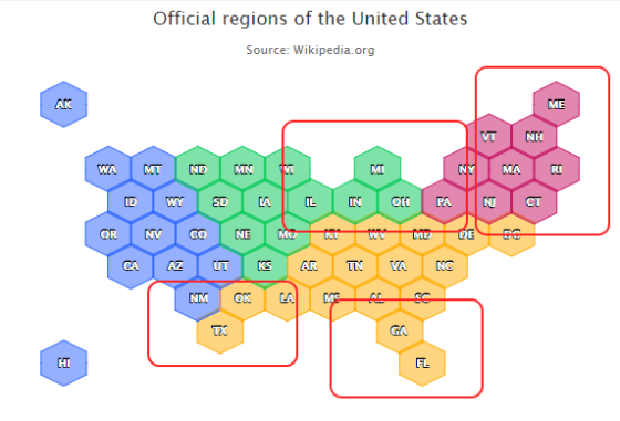 US hexagonal map characteristics