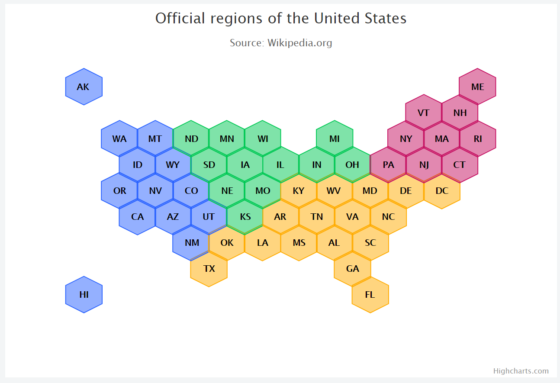US hexagonal map